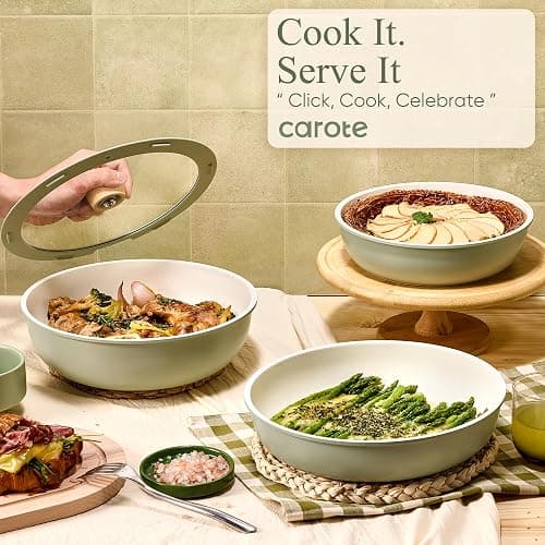 CAROTE Pots and Pans Set, Nonstick Cookware Set Detachable Handle, 19pcs Induction Kitchen Cookware Sets Non Stick with Removable Handle, RV Cookware Set, Oven Safe, Sage Green thumbnail 4