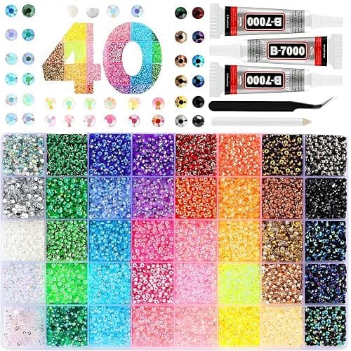 CyanHall Bedazzling Kit with 40 Colors, 32000 Pcs 3mm Flatback Rhinestones Resin Jelly Gems for Bedazzling, Rhinestone Kit with B7000 Glue for Nail Rhinestones, Shoes, Crafts, Diamond Art & DIY Bedazzler Projects - Image 1