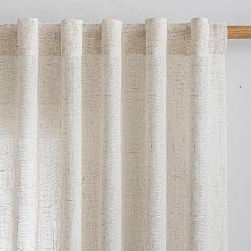 MYSKY HOME Linen Curtains for Living Room, Natural Semi Sheer Curtains & Drapes 84 inches Length 2 Panels Set Farmhouse Country Boho Style Back Tab Draperies for Sliding Glass Door, 50" Wide, Linen - Image 1