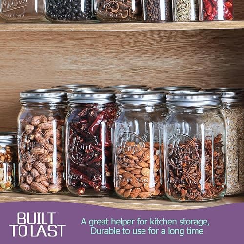 12 Pack Wide Mouth Mason Jars 32 oz - Heavy Duty Glass Quart Mason Jars With Airtight Lids for Pickling, Canning, Food Storage, Meal Prep and Fermenting, Leak Proof thumbnail 7