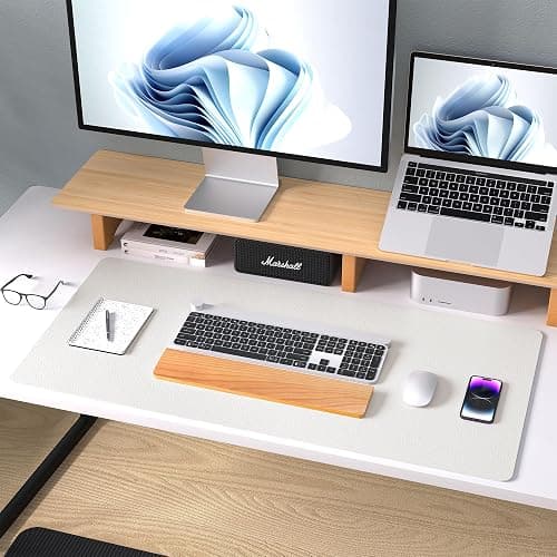 Aothia Leather Desk Pad Protector, Mouse Pad, Office Desk Mat, Non-Slip PU Leather Desk Blotter, Laptop Desk Pad, Waterproof Desk Writing Pad for Office and Home (23.6" x 13.7", Off-White) thumbnail 9