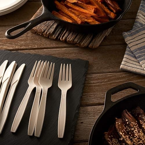 250 Piece Biodegradable Paper Plates Set (EXTRA LONG UTENSILS), Disposable Dinnerware Set, Eco Friendly Compostable Plates & Utensil include Plates, Forks, Knives and Spoons for Party thumbnail 6
