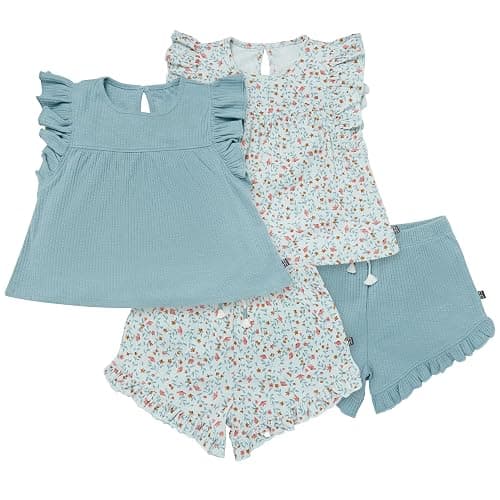 Modern Moments by Gerber Baby Girls' 4-piece Set (2 Flutter Sleeve Top & 2 Ruffle Wide Leg Short) - Image 1