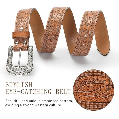 Eohak Western-Belt-for-Women-Cowgirl, PU-Leather-Waist-Belts with Vintage-Carved-Buckle and Tips-Ends for Jeans Pants Dresses thumbnail 6