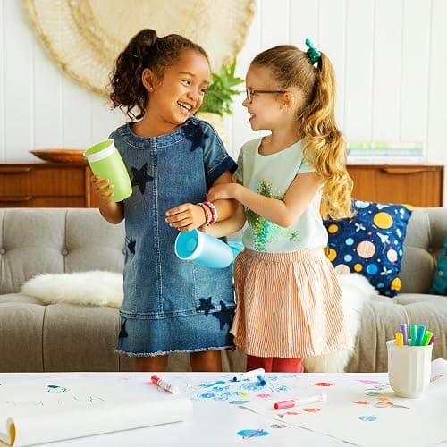 Munchkin Sippy Cups for Toddlers 1-3, Spill Proof Miracle 360 Cup, 10 Ounce, 2 Pack, Green/Blue thumbnail 2