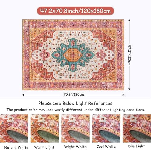 Moynesa Ultra-Thin Washable Area Rug - 4x6 Pink Rugs for Bedroom Girls Vintage Rug for Living Room, Non Slip Non Shedding Low Pile Indoor Throw Carpet for Nursery Office Entryway Kitchen Foyer thumbnail 2