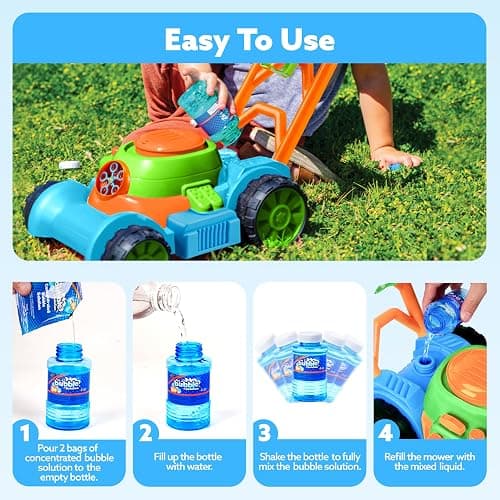 SLOOSH Bubble Lawn Mower Toddler Toys - Pretend Play Bubble Blower Machine Gardening Toy Leak-Proof for Indoor Outdoor Use, Push Toys Preschool Baby Boys Kids Halloween Birthday Gifts (Blue) thumbnail 7