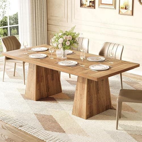 LITTLE TREE Dining Table for 6 People, Wooden Dining Table, Rectangle Table with Heavy Duty Legs, Modern Dining Table for Kitchen, Dining Room, Light Brown thumbnail 5