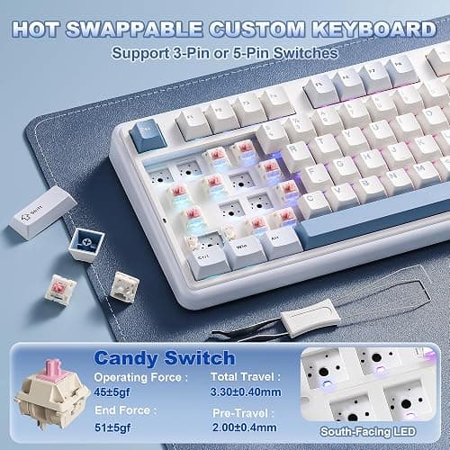 YUNZII B98 PRO 96% Wireless Mechanical Keyboard(Blue, Candy Switch) | QMK/VIA, with Numpad, Dual-Style Knob Design, Creamy Pre-Lubed Switches, Hot Swap, Gasket Mount, RGB for Gaming/Win/Mac thumbnail 6