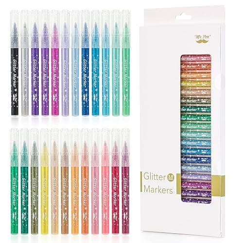 Mr. Pen- Glitter Marker Pens, 24 Pack, Assorted Colors, Medium Tip | Non-Toxic High-Pigment Water-Based Ink, Smooth & Quick-Dry for Crafts, Coloring, Journaling, Doodling thumbnail 7