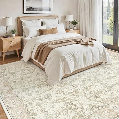 Soalmost 8x10 Area Rugs, Washable Rugs, Large Stain Resistant Beige Area Rug for Living Room Bedroom Dining Room, Vintage Farmhouse Rug thumbnail 3