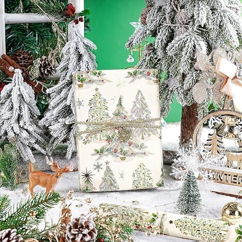 RUSEPEA Luxury Christmas Tree Wrapping Paper Roll, Mini Roll, Elegant Gold Foil Xmas Tree Gift Wrap Paper for Holiday Gifts, Party, DIY Crafts (17in x 16.4ft) thumbnail 5