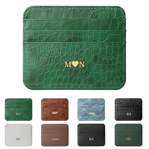 DJAFS Personalized Gold Silver Initial letters Credit Card Holder Wallet for women, Cute PU Leather Ultra Minimalist Wallet, Thin Slim Card Case Protector, Business Front Pocket Wallets for Men - Image 1