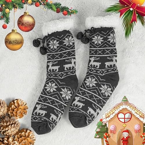 BenSorts Women Non Slip Winter Thick Slipper Socks with Grippers Warm Fuzzy Socks Christmas Gifts thumbnail 3