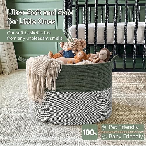 INDRSSME Large Laundry Storage Basket, 21.7 x13. 8 - Decorative Rope Blanket Basket for Organizing Bedroom, Living Room, Nursery, Toy Storage for Colthes Towel, Empty Gift Baskets -Green thumbnail 6