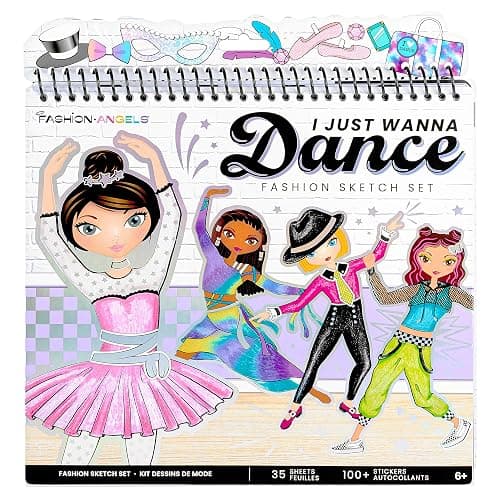 Fashion Angels I Just Wanna Dance Fashion Sketch Set, Create Dance-Themed Outfits with 35 Sketch Pages, 100+ Stickers & Stencils, Fun Craft Kit for Kids thumbnail 3