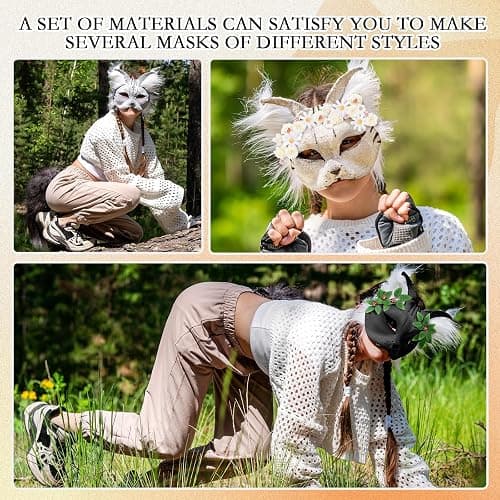 Seenelling 31 Pcs DIY Therian Mask Kit Blank Cat Mask Material Kit Accessories Set for Therian Gear Stuff thumbnail 5