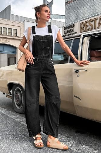 PLNOTME Womens Denim Bib Overalls Barrel Leg - Blaxk thumbnail 5