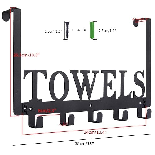 Kuhome Over The Door Hooks, Towel Holder for Bathroom, Door Mount Towel Rack Towel Hooks for Bedroom Beach Towels Bathrobe Wall Mount Hang on The Door Cabinet Cupboard Metal Sandblasted (Black) thumbnail 3
