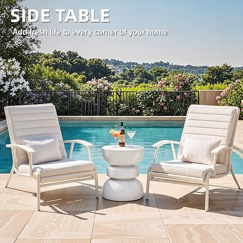 Ultym 18" Outdoor Side Table, Modern Hourglass Garden Stool in Painted Faux Terrazzo-Look, Patio Coffee Accent Table Decorative, Durable Weatherproof MGO & Easy Assembly Round Table for Room Porch thumbnail 7