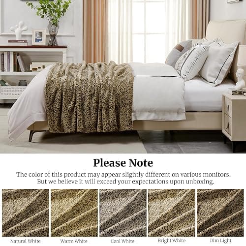 DREAMNINE Luxury Leopard Print Faux Rabbit Fur Blanket for Couch 50" x 60", Decorative Soft Cozy Fluffy Cheetah Microfiber Blankets,Warm Blanket for Winter, Animal Print Thick Fuzzy Lap Blankets, Tan thumbnail 6