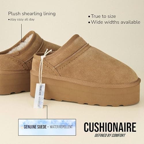 CUSHIONAIRE Huggy-2 Platform Slippers for Women, Cozy Genuine Suede Slip-On Ankle Boots for Indoor Outdoor Wear, Womens Slippers thumbnail 7