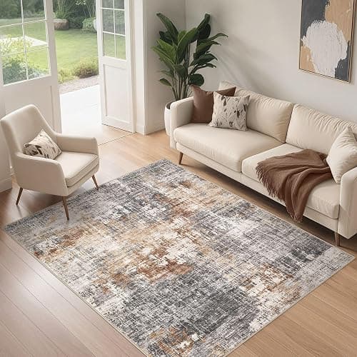 DMOYEST Area Rug Living Room Rugs - 4x6 Abstract Small Soft Indoor Washable Rug Neutral Modern Low Pile Carpet for Bedroom Dining Room Farmhouse Home Office - Grey Brown thumbnail 3