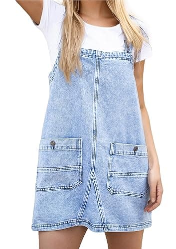 YUENIU Womens Denim Overalls Dress Casual Summer Jeans Adjustable Strap Short Rompers with Pockets - Image 1