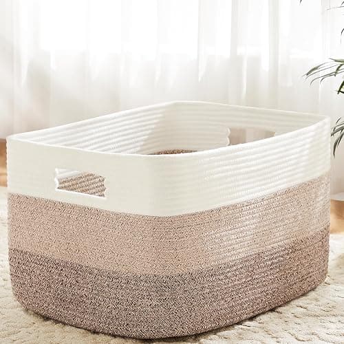 Artfeel Blanket Basket,Rectangle Woven Baskets for Storage,30L Laundry Basket for Decorative Nursery Blanket,Toys,Dirty Clothes and Magazine in Shelves,Baby Room,and Living Room - Image 1