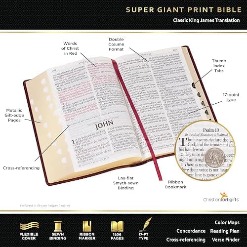 KJV Holy Bible, Super Giant Print Faux Leather Red Letter Edition - Thumb Index & Ribbon Marker, King James Version, Gray/Black (KJV Super Giant Print Editions) thumbnail 3