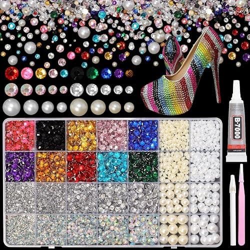14000Pcs Colorful Flatback Rhinestones and Pearls for Bedazzling Kit, 2-6mm Resin Gems Bedazzling Rhinestone, 4-10mm Flatback Pearls Gems Rhinestones for Crafting DIY Face Makeup - Image 1
