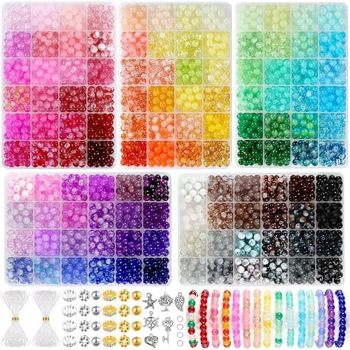 Zefy 120 Colors Glass Beads Bracelet Making Kit, 2676pcs 4 Types 8mm Crystal Beads for Jewelry Making and DIY Crafts, 5 Box Round Bead for Friendship Bracelets with Spacer Beads and Charms - Image 1