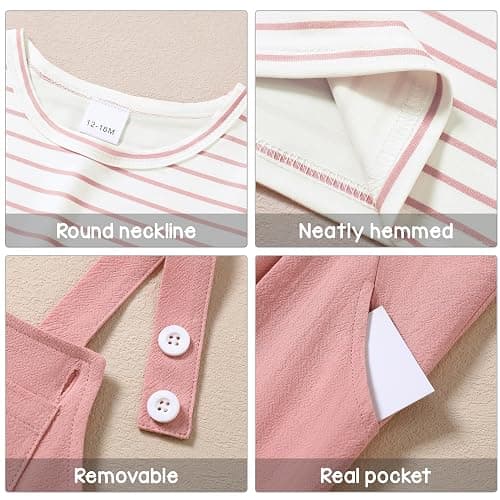 ZOEREA Toddler Girl Clothes 1-5T Baby Girl Outfits Fall Winter Stripe Floral Long Sleeve Top+Bib Overall Pants 2Pcs Clothing thumbnail 6