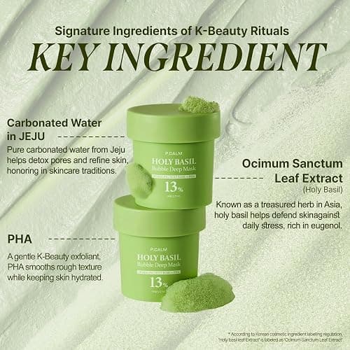 P.CALM Holy Basil Deep Bubble Mask: Holy Basil & Carbonated Water to Clear Pores Blackhead Korean Clay for Bubble Rinse (90g/3.17oz) thumbnail 3