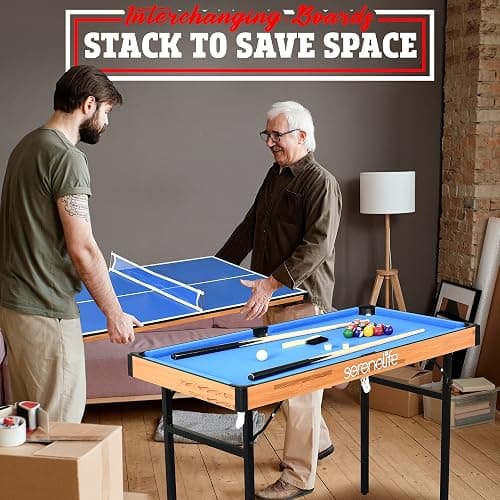 SereneLife 4 in 1 Multi Game Table, 4’x2’ Folding Portable Sports Arcade Games with Accessories, Ping Pong, Air Hockey, Pool Billiards, and Shuffleboard, for Indoor, Outdoor, All Ages thumbnail 7