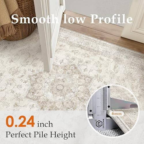 PureCozy Beige 5x7 Washable Area Rug Vintage Oriental Medallion Carpet | Soft Low Pile, Non Slip, Stain Resistant, Large, Neutral Retro Decor for Living Room, Bedroom, Dining Room, Kids Room thumbnail 3