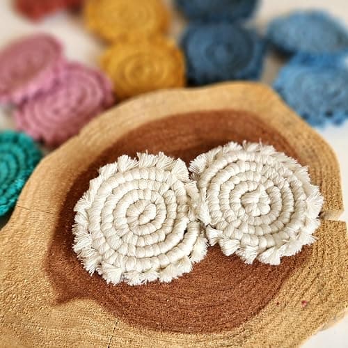 Cotton Car Coasters for Cup Holders, 2PC Car Cup Coasters, Drink Coaster Holder, Cute cupholder Coaster Accessories for Women, Macrame, Boho (Vanilla White) - Vanilla White thumbnail 2