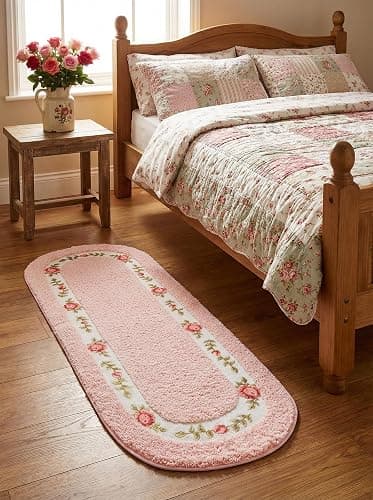 Stay Young Decorative Rose Flower Area Rug,Bedroom Living Room Bathroom Rugs,Bath Mat Kitchen Mat,Super Soft Non Slip,Floral Design Coquette Room Decor,Pink 17.71 x 49.21 Inch - Image 1
