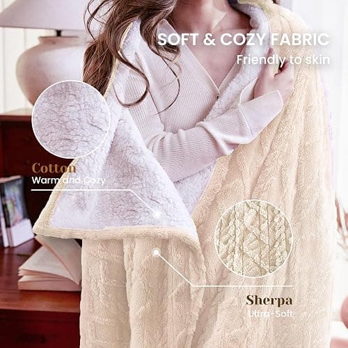 Aheadpret Heated Blanket-Electric Blanket 50"x60" Soft Heated Throw Blanket with 5 Heating Levels & 3 Hours auto-Off,Machine Washable (Beige thumbnail 4
