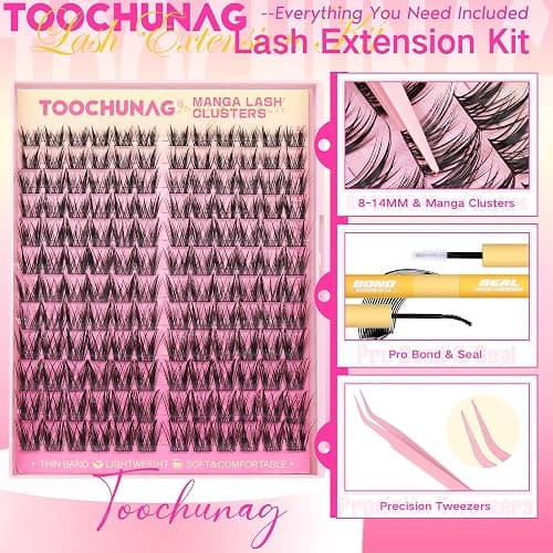 Wispy Lash Clusters Kit Spiky Manga Lashes Extension Kit 8-14mm Eyelash Clusters DIY Individual Lashes Clusters with Thin Band Cluster Eyelash Extensions Kit with Lash Glue&Tweezers by TOOCHUNAG thumbnail 5