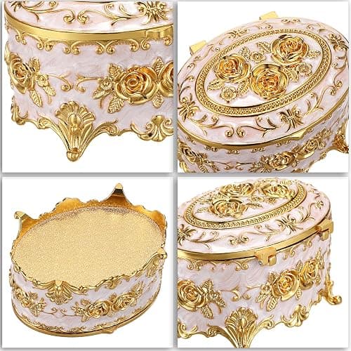 Hipiwe Vintage Metal Jewelry Box - Oval Trinket Organizer Ring Box Case with Rose Pattern Jewelry Storage Box for Ring Earrings Necklace, Gift for Women thumbnail 8