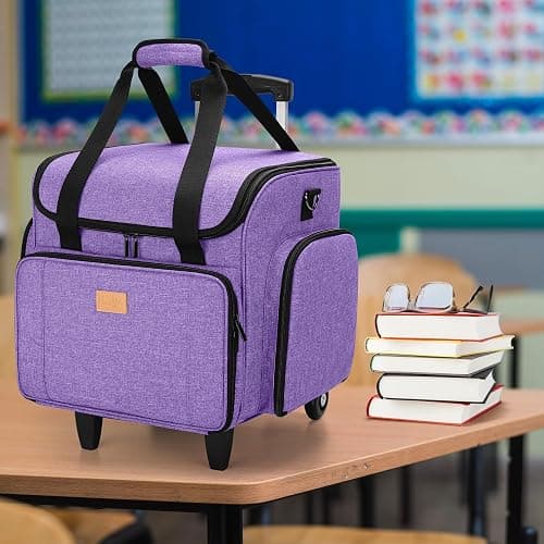 LUXJA Rolling Teacher Bag with Multiple Pockets and Bottom Support Pad, Multifunctional Teacher Tote Bag with Detachable Dolly (Patent Design), Purple thumbnail 8