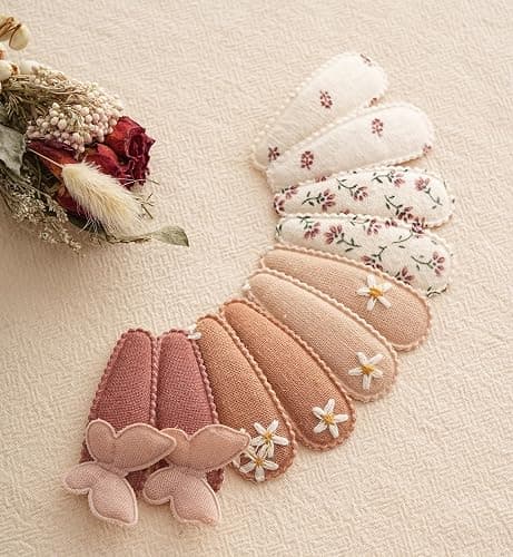 Fancy Clouds 20 Pack Baby Hair Clips for Girls Toddler,Neutral Fabric Snap Clips Pins With Embroidery Daisy Flower Butterfly,Handmade Hair Accessories Barrettes for School Age Kids Children Gifts thumbnail 7