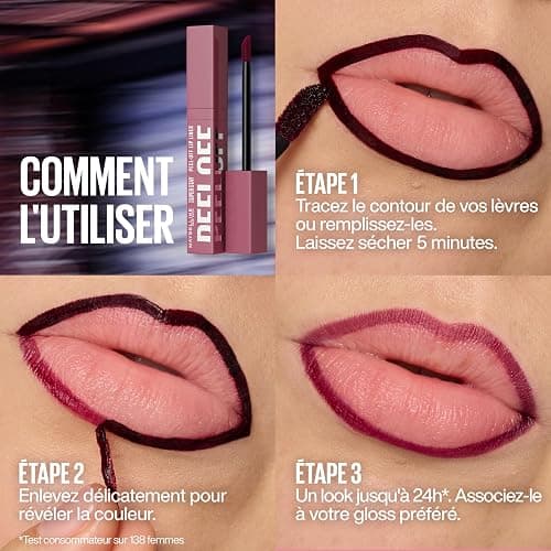Maybelline New York - Liner Lèvres Peel-Off - Sensation Tatouage - Jusqu'à 24H - Sans Transfert - Effet Lip Blush - Super Stay Vinyl Ink - Teinte : 002 Haze thumbnail 8