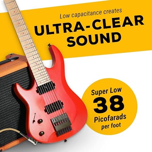 GLS Audio Instrument Cable - Amp Cord for Bass & Electric Guitar - Straight to Right Angle 1/4 Inch Instrument Cable - Brown/Yellow Braided Tweed, 20ft thumbnail 5