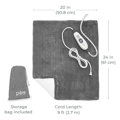 Pure Enrichment PureRelief Ultra-Wide Microplush Heating Pad - 20” x 24” XXL Size & 6 Heat Settings for Temporary Neck, Shoulder & Back Pain Relief - Moist Heat Option & Machine Washable (Gray) thumbnail 7