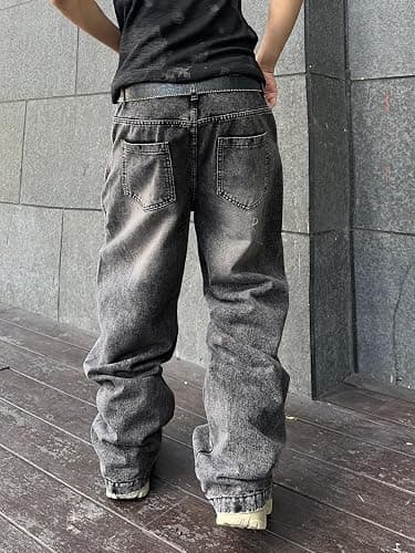 DFGIGT Men's Irregular Sutures Y2k Hip Hop Baggy Jeans Wide Leg Denim Pants Casual Loose Fit Trousers Streetwear thumbnail 5