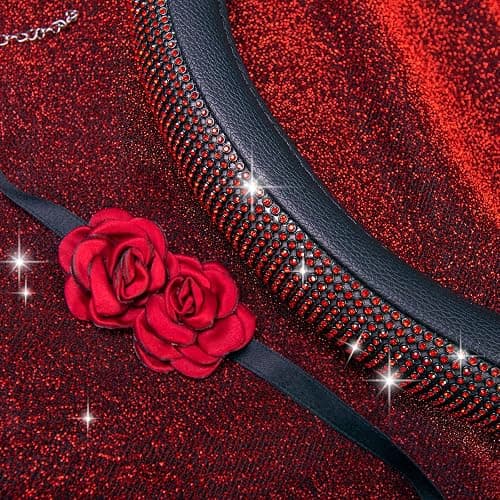 CAR PASS Red Diamond Black Leather Steering Wheel Cover, with Bling Crystal Rhinestones Universal Fit 14" 1/2-15" Crystal Glitter for Women Sparkle Girl Fit Suvs,Vans,Sedans,Cars,Trucks, Red Diamond thumbnail 9