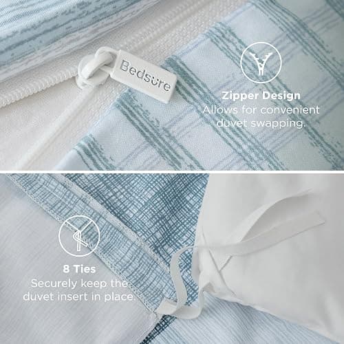 Bedsure Duvet Cover Queen Size - Gingham Reversible Buffalo Plaid Duvet Cover Set with Zipper Closure, 3 Pieces Blue Bedding Set with 8 Corner Ties and 2 Pillow Shams 20"x26" thumbnail 7