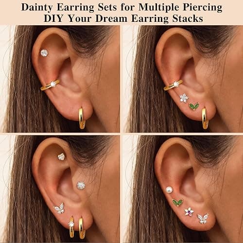 LOYALLOOK Gold Flat Back Earrings for Women Hypoallergenic Surgical Stainless Steel Earrings for Sensitive Ears Cartilage Earring Sets for Multiple Piercing Trendy Flatback Earrings Studs Small Hoop thumbnail 3